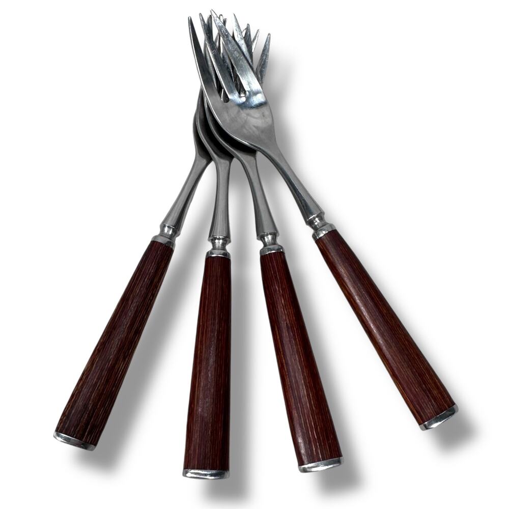 Vintage MCM Dansk Wood Accent Stainless Dinner Forks‎ Jens Quistgaard Lot of 4